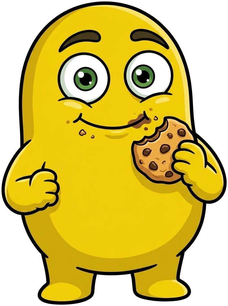 Cavey eating chocolate chip cookies